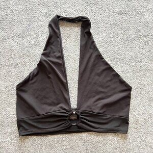 Just Polly New York Black Metal Ring Backless Halter Crop Top Women's XL